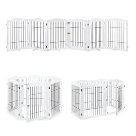 unipaws 132" Extra Wide Gate and Pet Playpen, Free Standing Tall Pet Fence with Walk Through Door, Pet Barriers for Home, Use as Indoor Cats Pen, Rabbit Pen, White