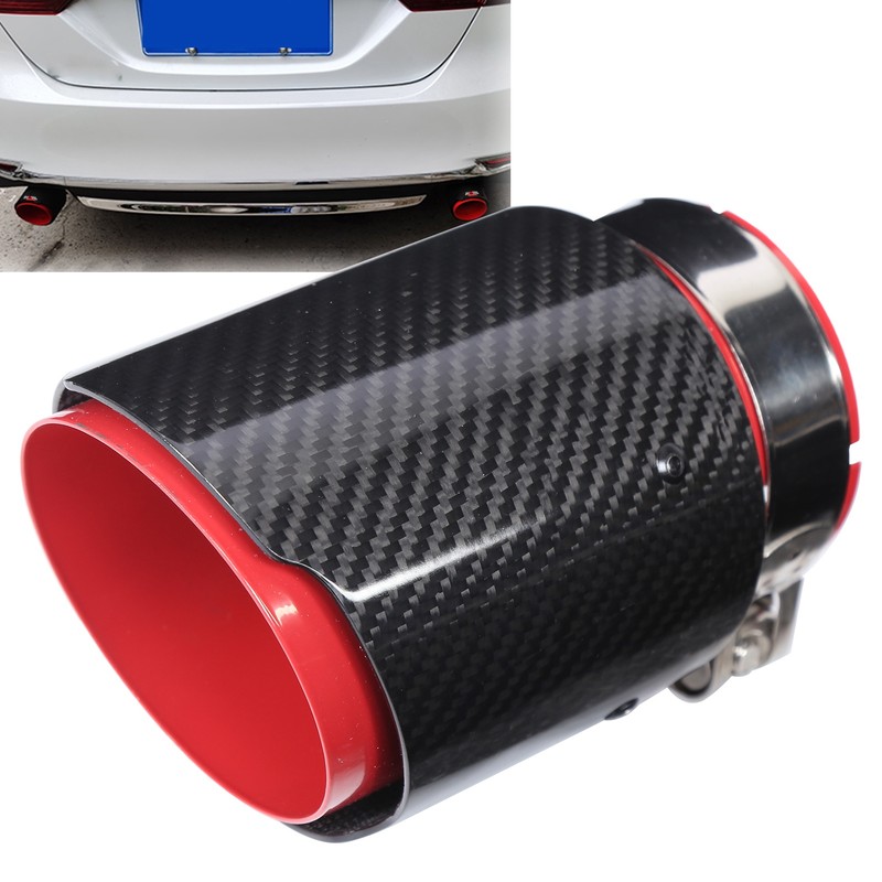 Universal Exhaust Tip Tail Throat Glossy Carbon Fiber Red Pipe