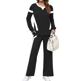 SHESHOW Womens Sweatsuits 2 Piece Set Long Sleeve Pullover Top and Wide Leg Pants Lounge Sets for Women Matching Tracksuit Black XXL