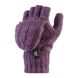 HEAT HOLDERS - Womens Thermal Converter Fingerless Cable Knit 2.3 tog Gloves (Purple Twist)
