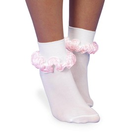 Jefferies Socks Girl's Seamless Tutu Ruffle Lace Turn Cuff Socks 1 Pair Pack, White/Pink, Toddler