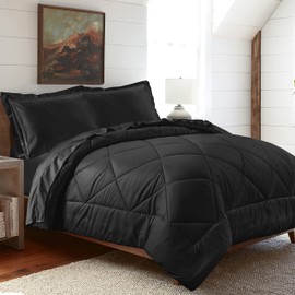 Sleepdown King Size Comforter Set with Sheets - 7 Piece, King Size Bed in a Bag, All Season King Bedding Set with Comforter Set, Pillow Shams, Flat Sheet, Fitted Sheet and Pillowcases (Black, King)