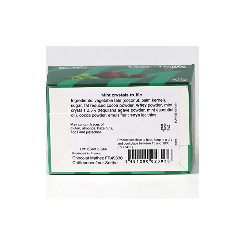 Mathez French Chocolate Truffles with Mint, 8.8oz Box