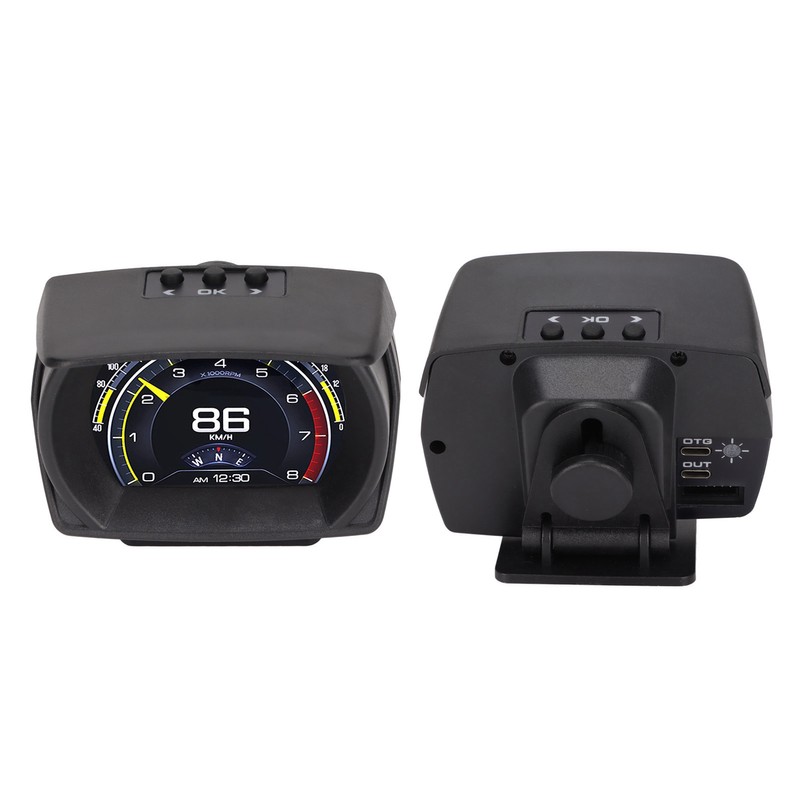 Black Vehicle HUD Display Multifunction OBD HUD Gauge 9 Alarm