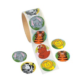 Zoo Animal Stickers (Roll of 100) – 1.5” Round, 6 Cool Designs - Great for Kids, Teachers, Party Favors, Rewards, Craft Projects, Water Bottles, Scrapbooks, Calendars, Planners, and Journals