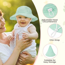 Adorable Baby & Toddler Sun Hat Breathable Seersucker Cap with Adjustable Chin Strap UPF 50+ Protection Lake Green 1-2T