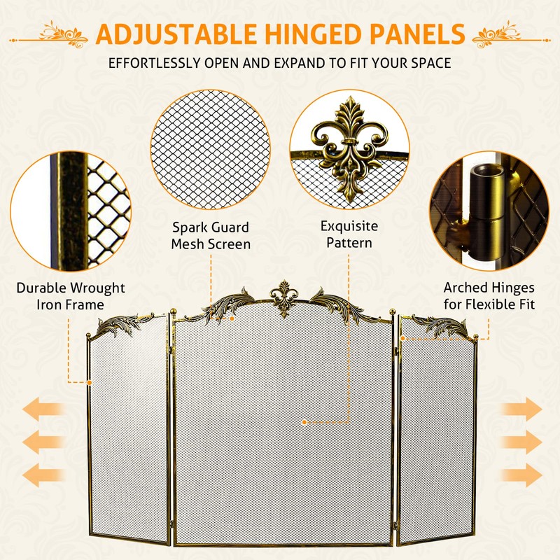 WICHEMI Fireplace Screen 3 Panel Folding Fireplace Screens 50.4 x