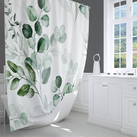 LIVETTY Leaves Shower Curtains Nature Woodland Shower Curtain 180x180cm with 12 Hooks Fabric Bath Curtain Washable Quick-Drying