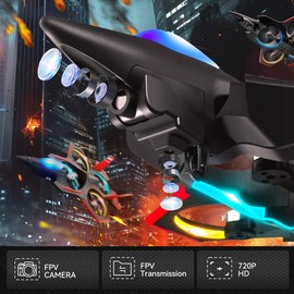 BEZGAR Brushless RC Plane with Camera | 2.4GHZ Remote Control Airplane, 6-axis Gyro Drones for Kids, RC Helicopter, 360°Flip Jet Fighter for Beginners with LED Navigation Lights and Two Batteries