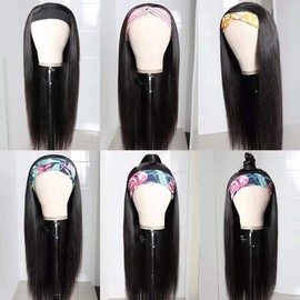 Pizazz Headband Human Hair Wigs for Black Women Full 150% Density Brazilian Straight None Lace Front Wigs Human Hair Machine Made Headband Wig (18'', Straight Wig)