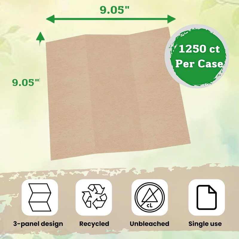 Brown Organic Unbleached Z-Fold Paper Towels 1250ct | 100% Post-Consumer