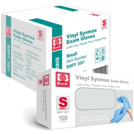 Jointown Medical Synmax Vinyl Exam Gloves - Latex-Free & Powder-Free - Small, BMPF-3001(Case of 1000,Blue)