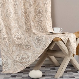 jinchan Damask Print Curtains for Living Room Drapes Multicolor Medallion Flax Window Curtain Panels for Bedroom 2 Panels 63 Inch Long Taupe