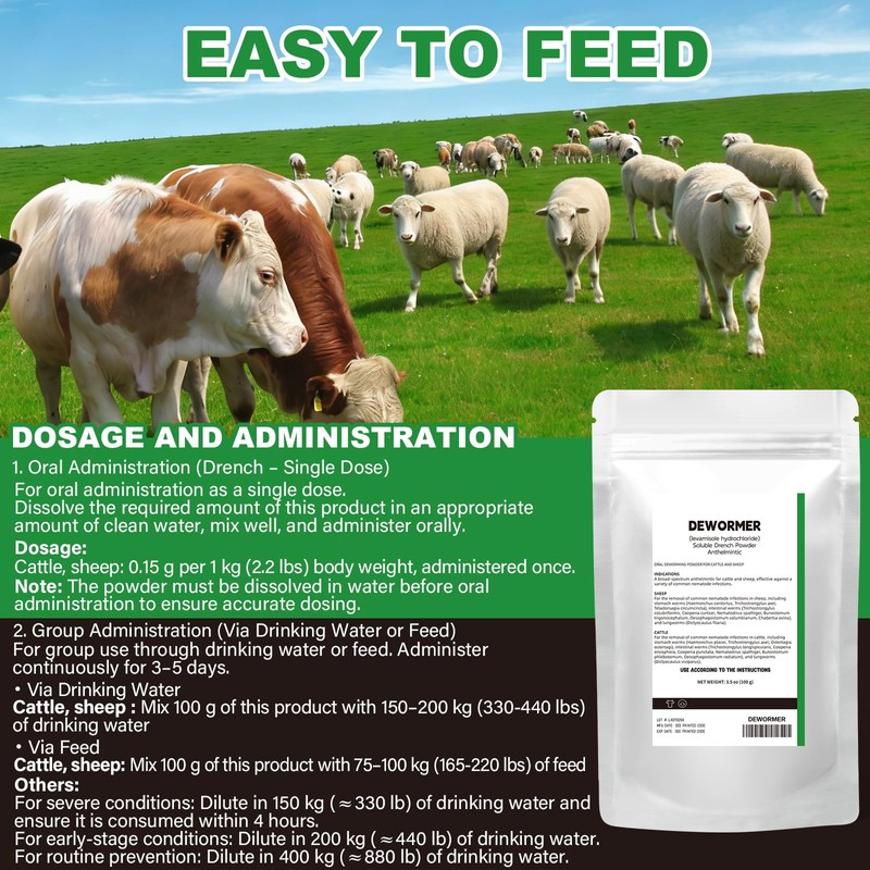 BiKontrun Soluble Drench Powder, Dewormer for Cattle and Sheep, 3.5