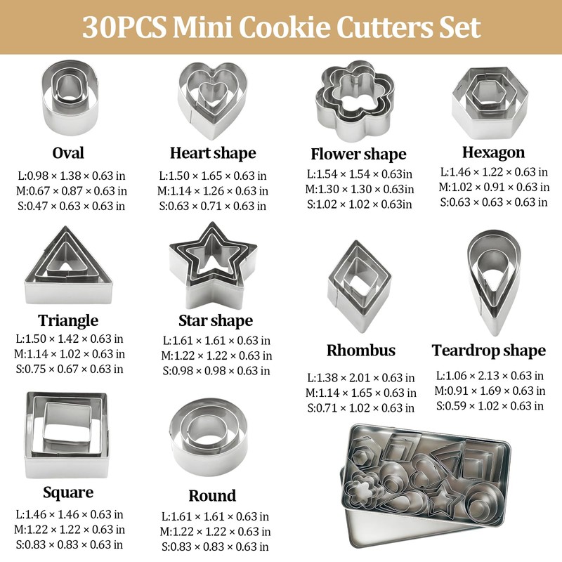 30Pcs Mini Cookie Cutters Set,Small Stainless Steel Cookie Cutters, Ten