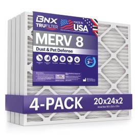 BNX TruFilter 20x24x2 Air Filter MERV 8 (4-Pack) - MADE IN USA – Dust & Pet Defense Electrostatic Pleated Air Conditioner HVAC AC Furnace Filters for Dust, Pet, Mold, Pollen MPR 600 – 700 & FPR 5