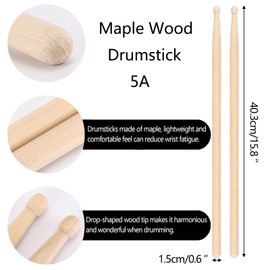 4 Pairs Drum sticks 5A Maple Wood Tip Drumstick for Adults Kids Beginners Practice
