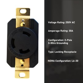OCS Parts NEMA L6-30 Locking Receptacle | 250V - 30A - 2 Pole 3 Wire | cUL Listed Replacement Electical Power Plugs (L6-30 Receptacle)