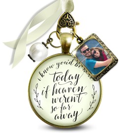 Bouquet Charm Wedding Memory I Know You'd Be Here Today If Heaven Honor Any Loved One Missed Vintage Bronze Jewelry Cream Glass Pendant White Bead 1 Frame Ties to Bride's Flowers DIY Photo Template
