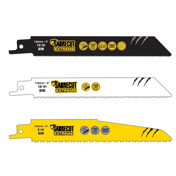 3 x SabreCut SCRSKM3A Mixed 150mm S610DF S922BF S922HF Fast Wood and Metal Cutting Reciprocating Sabre Saw Blades Compatible with Bosch Dewalt Makita and many others
