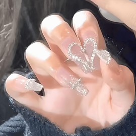 COLORBIRD Z425 Long Nail Tips, 24 Pieces, Pink, Heart, Nail Tips, Short, Cute, Ballerina