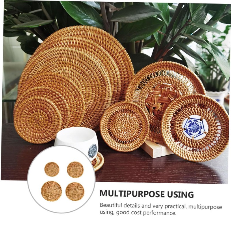 Gatuida 4Pcs Rattan Woven Heat Insulation Mats Handmade Coasters Bowl