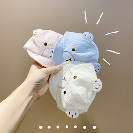 Cute Pure Cotton Baby Baseball Cap for Newborns (0-3 Months, Autumn/Winter) Set/Beige - Plaid Gauze Bear 3ea