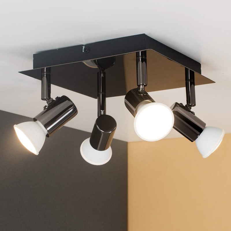 MiniSun Modern Square Black Chrome 4 Way Adjustable GU10 Ceiling