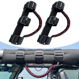 ROMASO - Asas de agarre para Jeep Wrangler, asas de agarre de barra enrollable, material de paracaídas, rojo mixto, paquete de 2