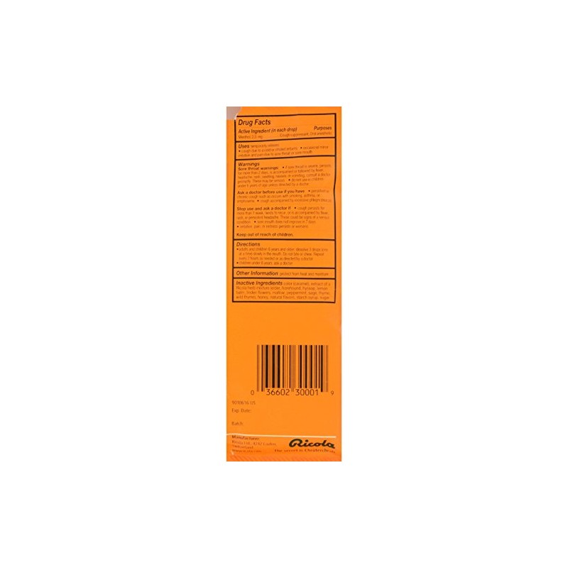 Ricola Honey Herb Herbal Cough Suppressant Throat Drops, 24ct Bag
