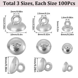 SUNNYCLUE 1 BOX 300PCS 6/8/10mm Plastic Pendant Bail Cap with Loop Silver Cover End Cup Pearl Beads Peg Bails Round Caps Charm Connector Bulk for jewellery Making Accessories Diy Beads Craft Supply