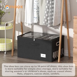 Shoe Organizer for Closet,Shoe Box Storage Containers Fit 18 Pairs,Foldable Shoe Storage Bins with Clear Cover & Adjustable Dividers for Shoes,Blankets,Linen,Clothing