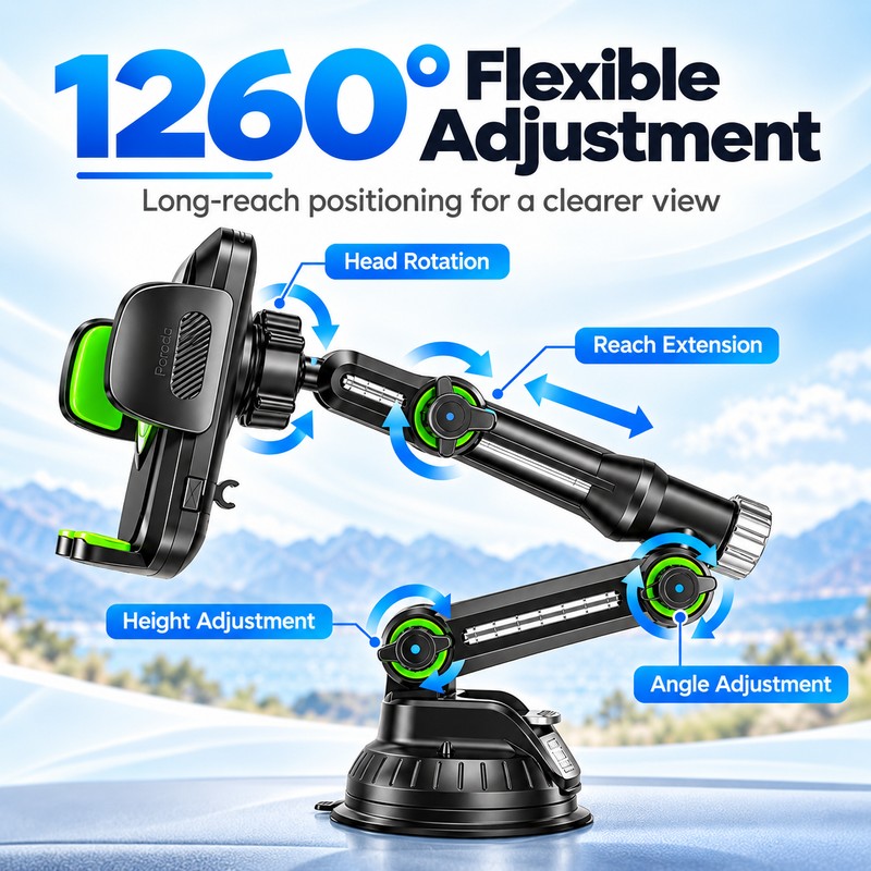 Suction Cup Car Phone Holder for Hands-Free Driving – Adjustable