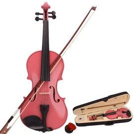 4/4 Full Size Beginner Solid Wood Violin, Christmas Festival Gift Violin with Case Bow and Rosin for Kids Student (pink)