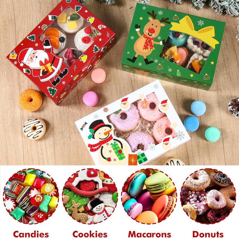 Patimate 24pcs Christmas Cookie Boxes for Gift Giving, 3 Style