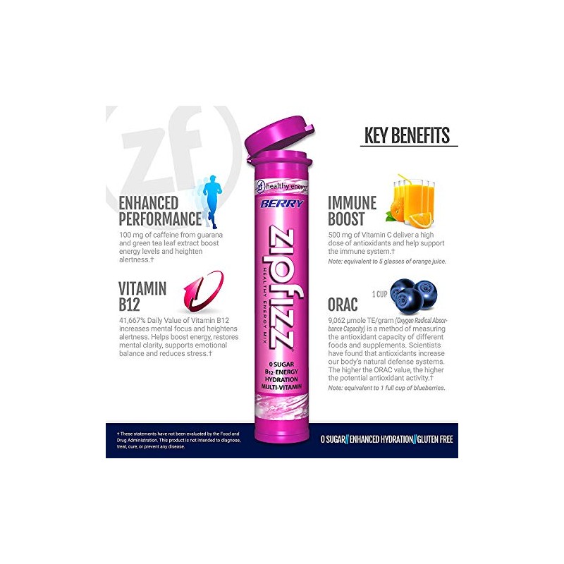 Zipfizz Daily Energy Drink Powder, Berry, 12 Pack | 3-in-1