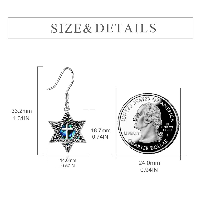 Star of David Earring for Women Sterling Silver Cross Abalone