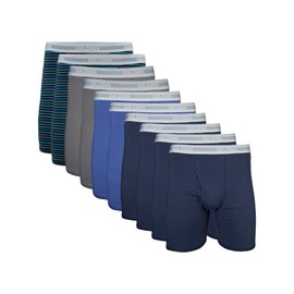 Gildan Men's Underwear Boxer Briefs, Multipack, Mixed Navy (10-Pack, Classic Length)