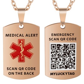 MYLUCKYTAG QR Code Medical Alert Necklace for Men Women - Stainless Steel Engraved Medical ID Tag - Free Online Emergency Medical Profile - Emergency Med Alert Necklace & Jewelry - Medical ID Pendant