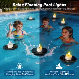 PChero Solar Floating Pool Lights, IP68 Waterproof Outdoor Tea Lights, 4Pcs