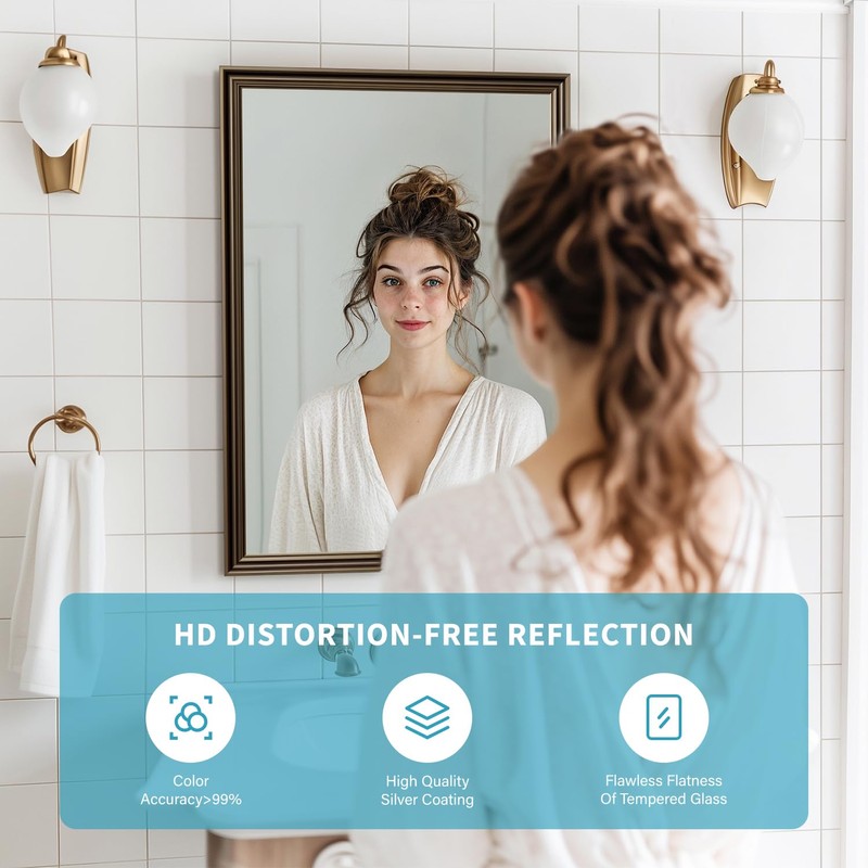 Ultrue Retro Copper Effect Framed Wall Mirror, 20x30 Rectangle Mirror,