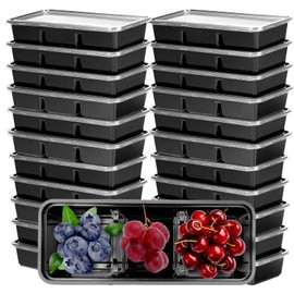 BUWUSMU 22 Pack 17 oz Small Meal Prep Containers with 3 Compartments, Disposable Plastic Bento Boxes Reusable Stackable Food Containers Travel Lunch Boxes for Office, Picnic