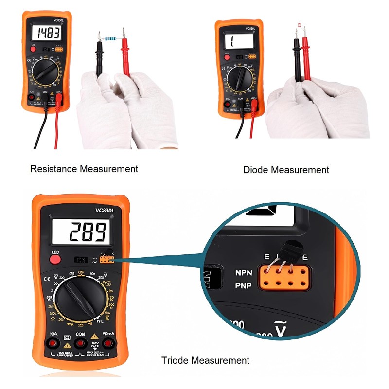 Digital Multimeter with Premium Probes, Measures AC/DC Voltage, Current, Resistance,