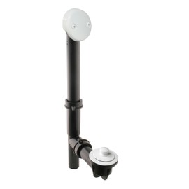 Westbrass 597144-50 14" Black Poly Tubular Bath Waste & Overflow Assembly with 2-Hole Faceplate and Pull to Open Drain Plug, 1-Pack, Matte White