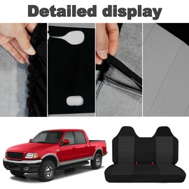 runfider Thickened Oxford Cloth Front Solid Bench Seat Covers with Molded Headrests fit for Ford F150 1999 2000 2001 2002 2003 2004 -Black