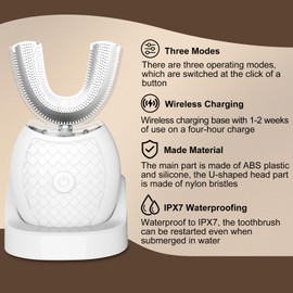 Magentak Electric Toothbrush for Adults, U Shaped Automatic Toothbrush for 360-degree Cleaning, Ultrasonic Toothbrush 3 Modes for Whitening, Wireless Charging Toothbrush Kit for Travel or Home(White)