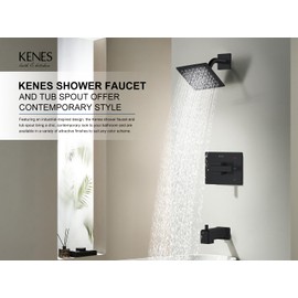 KENES Tub Shower Faucet Set Complete, Matte Black Tub and Shower Trim Kit with 6-Inch Rain Shower Head, Square Shower System, KE-6025A-2 (Shower Valve Included)