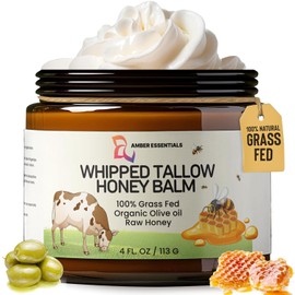 Sarga de res orgánica alimentada con pasto y bálsamo de miel | Hidratante totalmente natural con miel cruda y aceite de oliva | Crema facial + corporal para piel seca y sensible, antienvejecimiento, grietas, piel propensa al acné, 4 onzas