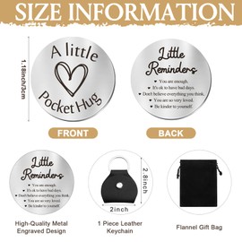 Pocket Hug Token Long Distance Relationship Keepsake Stainless Steel Double Sided Inspirational Gift with PU Leather Keychain (Little Reminders)