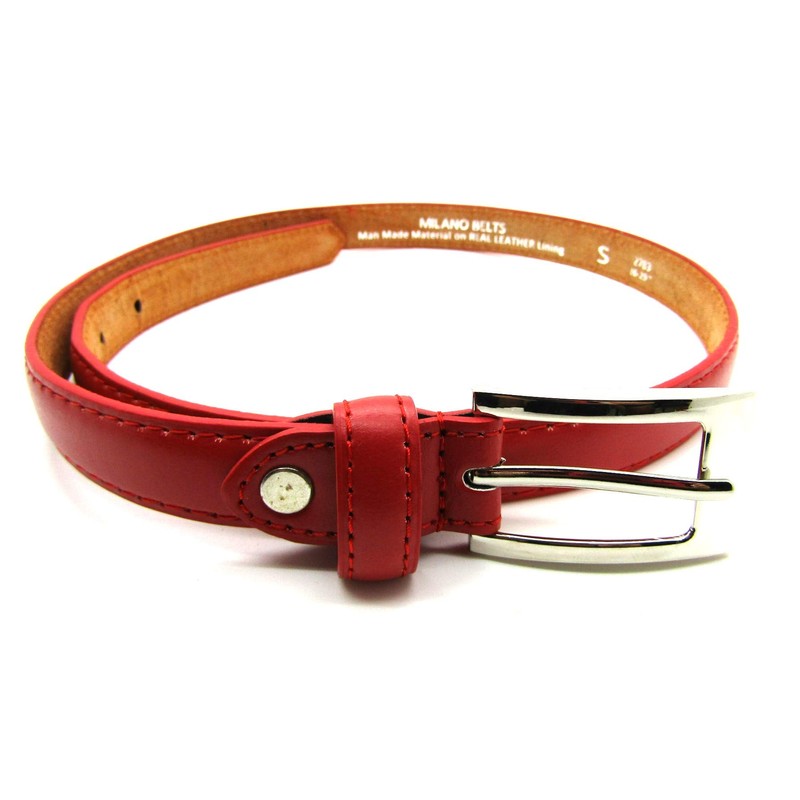 Ladies Skinny Leather Belt (34" to 37" LARGE, RED)